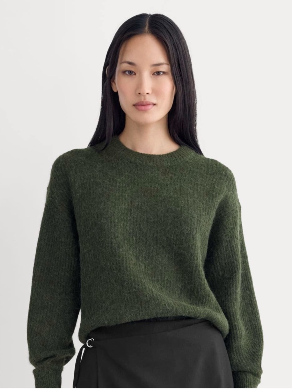 Everlane The Cocoon Crew Alpaca Blend Sweater Olive Green Ribbed S *flaw
